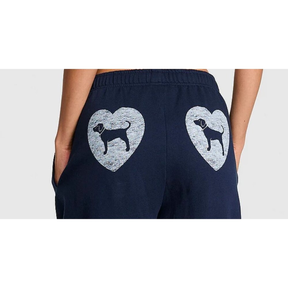VS PINK Noir Navy Puppy Day Campus Fleece Sweatpants Activewear XL NWT